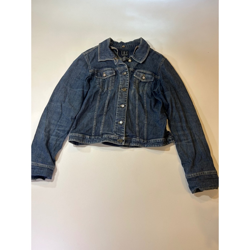 INC International Concepts Denim Jacket Women's Large Blue Stretch Trucker